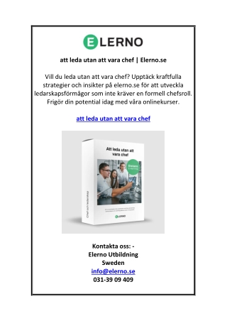 att leda utan att vara chef | Elerno.se