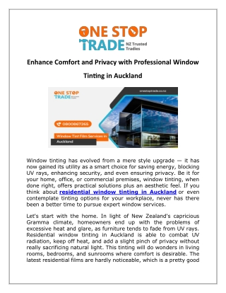 Enhance Comfort and Privacy with Professional Window Tinting in Auckland