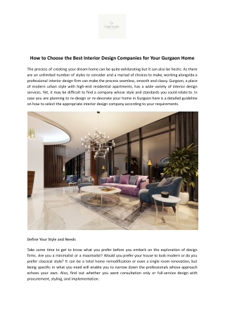 Choose the Best Interior Design Company in Gurgaon