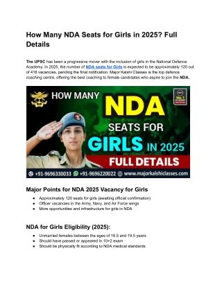 How Many NDA Seats for Girls in 2025? Full Details