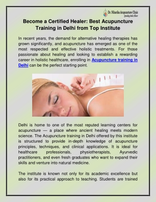 Acupuncture training in Delhi
