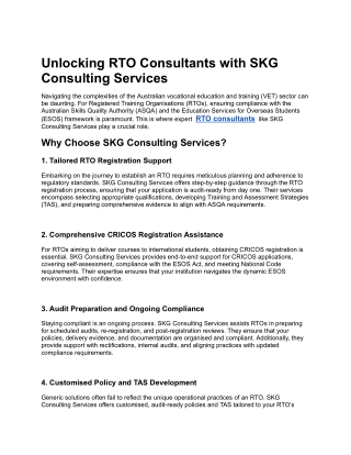 Unlocking RTO Consultants with SKG Consulting Services