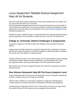 locus assignment reliable science assignment help