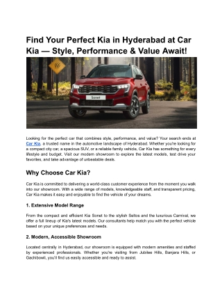 Find Your Perfect Kia in Hyderabad at Car Kia — Style, Performance & Value Await
