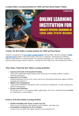 Leading Online Learning Institution for CBSE and State Board Subject Tuition