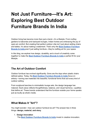 Not Just Furniture—It’s Art: Exploring Best Outdoor Furniture Brands In India