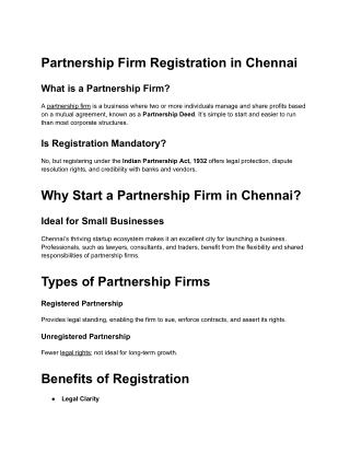 Partnership Firm Registration in Chennai