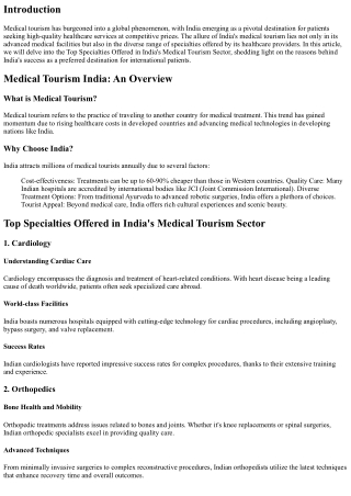 Top Specialties Offered in India's Medical Tourism Sector