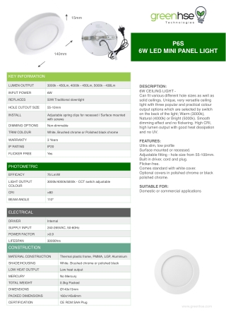 6W LED Ceiling Light by Greenhse Technologie