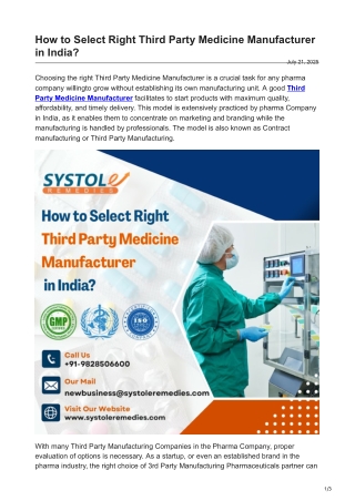 How to Select Right Third Party Medicine Manufacturer in India?