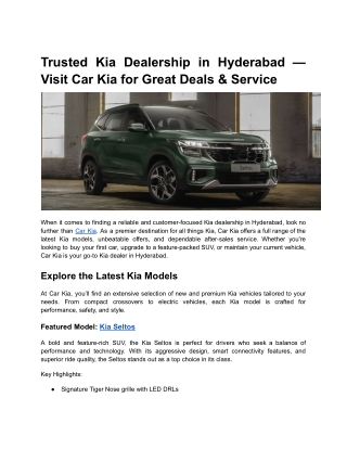 Trusted Kia Dealership in Hyderabad — Visit Car Kia for Great Deals & Service