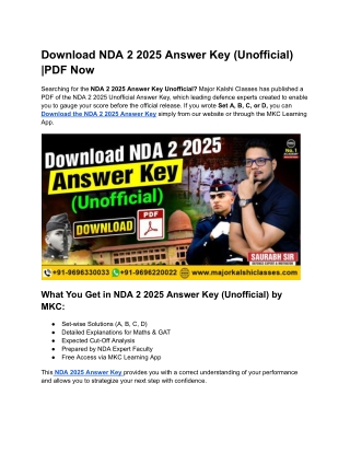Download NDA 2 2025 Answer Key (Unofficial) |PDF Now