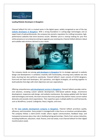 leading website developers in bangalore