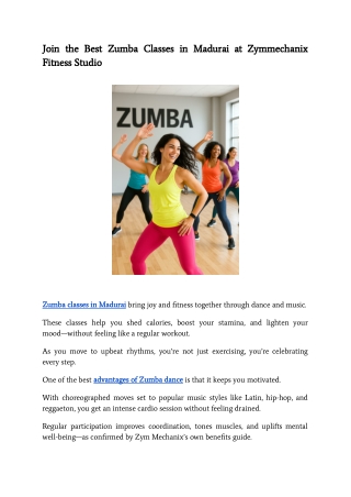 Join the Best Zumba Classes in Madurai at Zymmechanix Fitness Studio