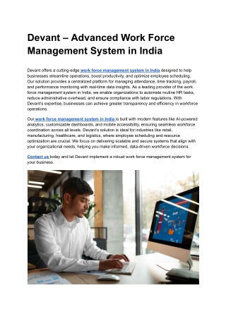 Devant – Advanced Work Force Management System in India
