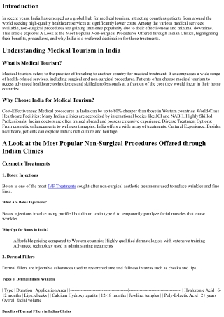 A Look at the Most Popular Non-Surgical Procedures Offered through Indian Clinic