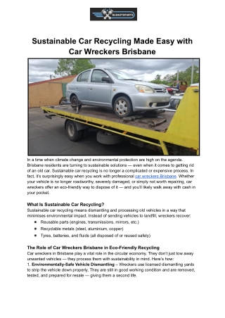 Sustainable Car Recycling Made Easy with Car Wreckers Brisbane
