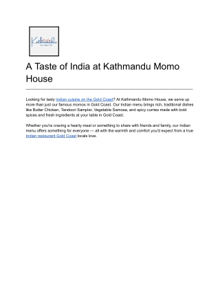 A Taste of India at Kathmandu Momo House