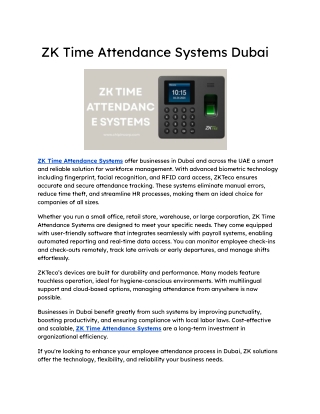 ZK Time Attendance Systems Dubai