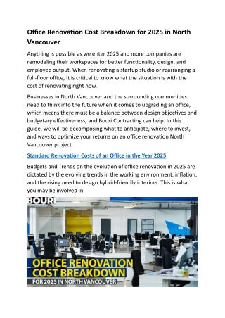 Office Renovation Cost Breakdown for 2025 in North Vancouver