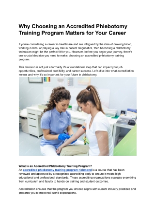 Why Accredited Phlebotomy Training Is Key to Career Success