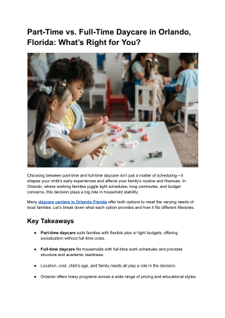 Part-Time vs. Full-Time Daycare in Orlando, Florida: What’s Right for You?