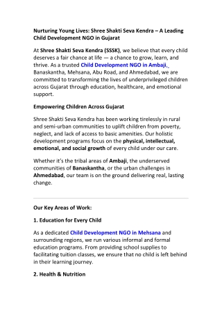 Child Development NGO in Ambaji | Shree Shakti Seva Kendra