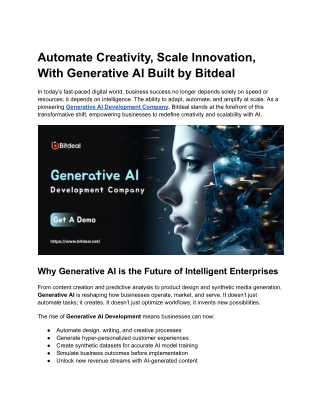 Automate Creativity, Scale Innovation, With Generative AI Built by Bitdeal