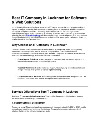 Best IT Company in Lucknow for Software & Web Solutions
