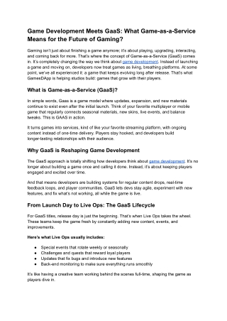 Game Development Meets GaaS What Game-as-a-Service Means for the Future of Gaming