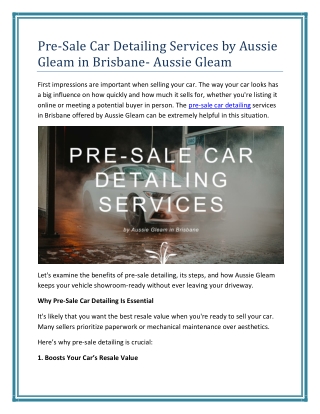 Pre-Sale Car Detailing Services by Aussie Gleam in Brisbane