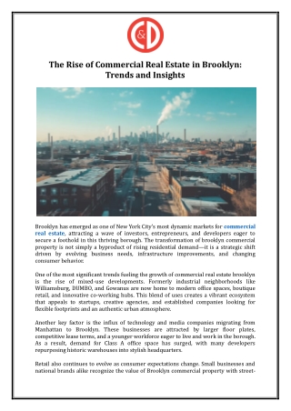 Corbett & Dullea Real Estate- Rise of Commercial Real Estate in Brooklyn Trends and Insights
