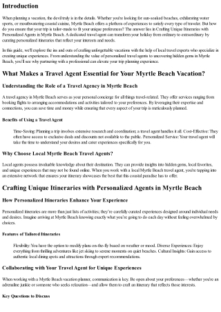 Crafting Unique Itineraries with Personalized Agents in Myrtle Beach