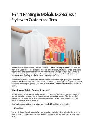 T-Shirt Printing in Mohali Express Your Style with Customized Tees