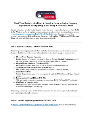 A Complete Guide to Online Company Registration, Startup Setup & Tax Filing in New Delhi, India