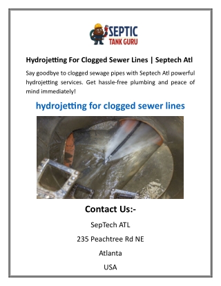 hydrojetting for clogged sewer lines septech atl