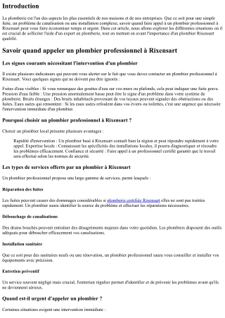 Savoir quand appeler un plombier professionnel à Rixensart