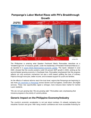 Pampanga’s Labor Market Rises with PH’s Breakthrough Growth