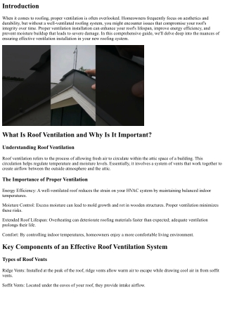 How to Ensure Proper Ventilation Installation on Your New Roofing System