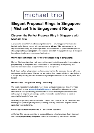 Elegant Proposal Rings in Singapore _ Michael Trio Engagement Rings