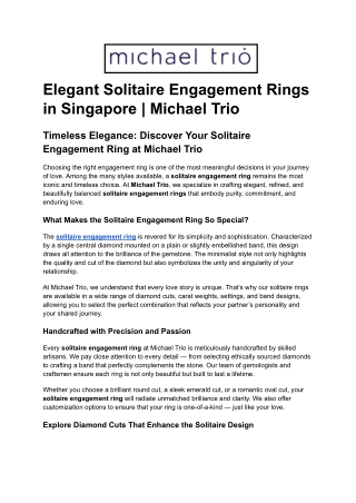 Elegant Solitaire Engagement Rings in Singapore _ Michael Trio