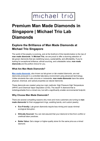 Premium Man Made Diamonds in Singapore _ Michael Trio Lab Diamonds
