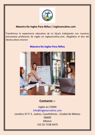 Maestra De Ingles Para Niños  Inglesencdmx.com