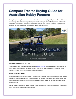 Compact Tractor Buying Guide for Australian Hobby Farmers
