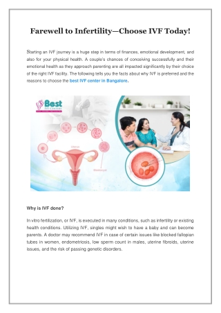 Farewell to Infertility—Choose IVF Today!