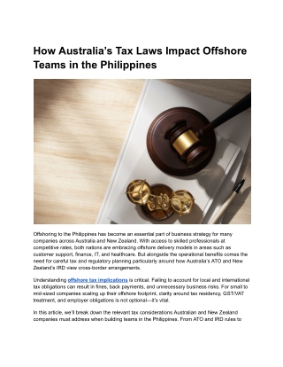How Australia’s Tax Laws Impact Offshore Teams in the Philippines