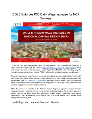 DOLE Enforces ₱50 Daily Wage Increase for NCR Workers