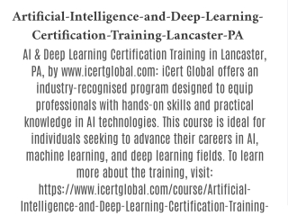 Artificial Intelligence and Deep Learning Certification Training Lancaster, PA