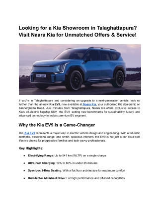 Looking for a Kia Showroom in Talaghattapura_ Visit Naara Kia for Unmatched Offers & Service!