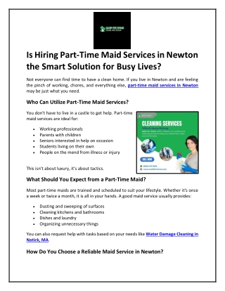 is hiring part time maid services in newton